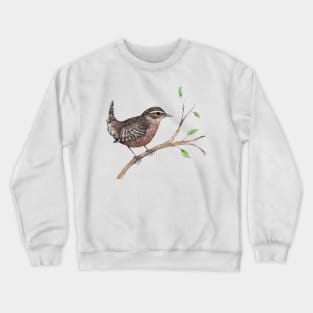 Coloured ink drawing of a wren Crewneck Sweatshirt